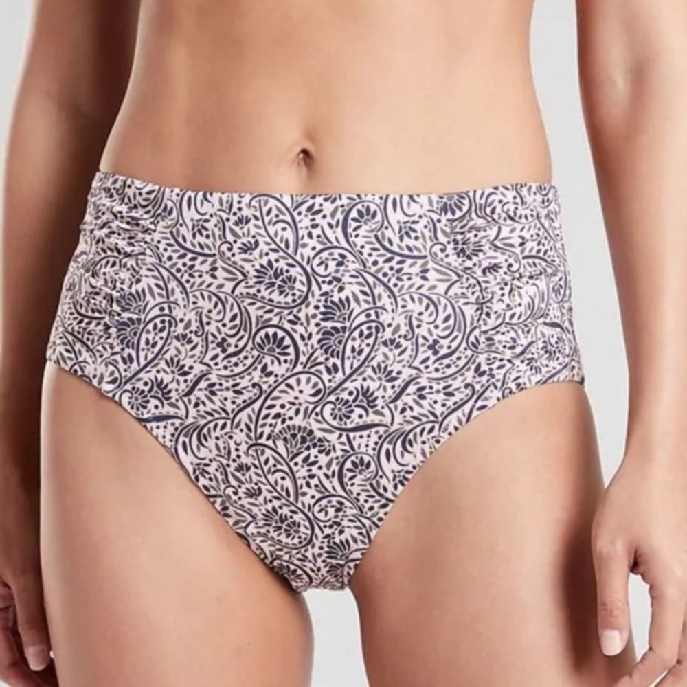 NWOT Athleta Aqualuxe Batik High Waist Floral Swirl Bikini Swim Bottoms Sz XS/S